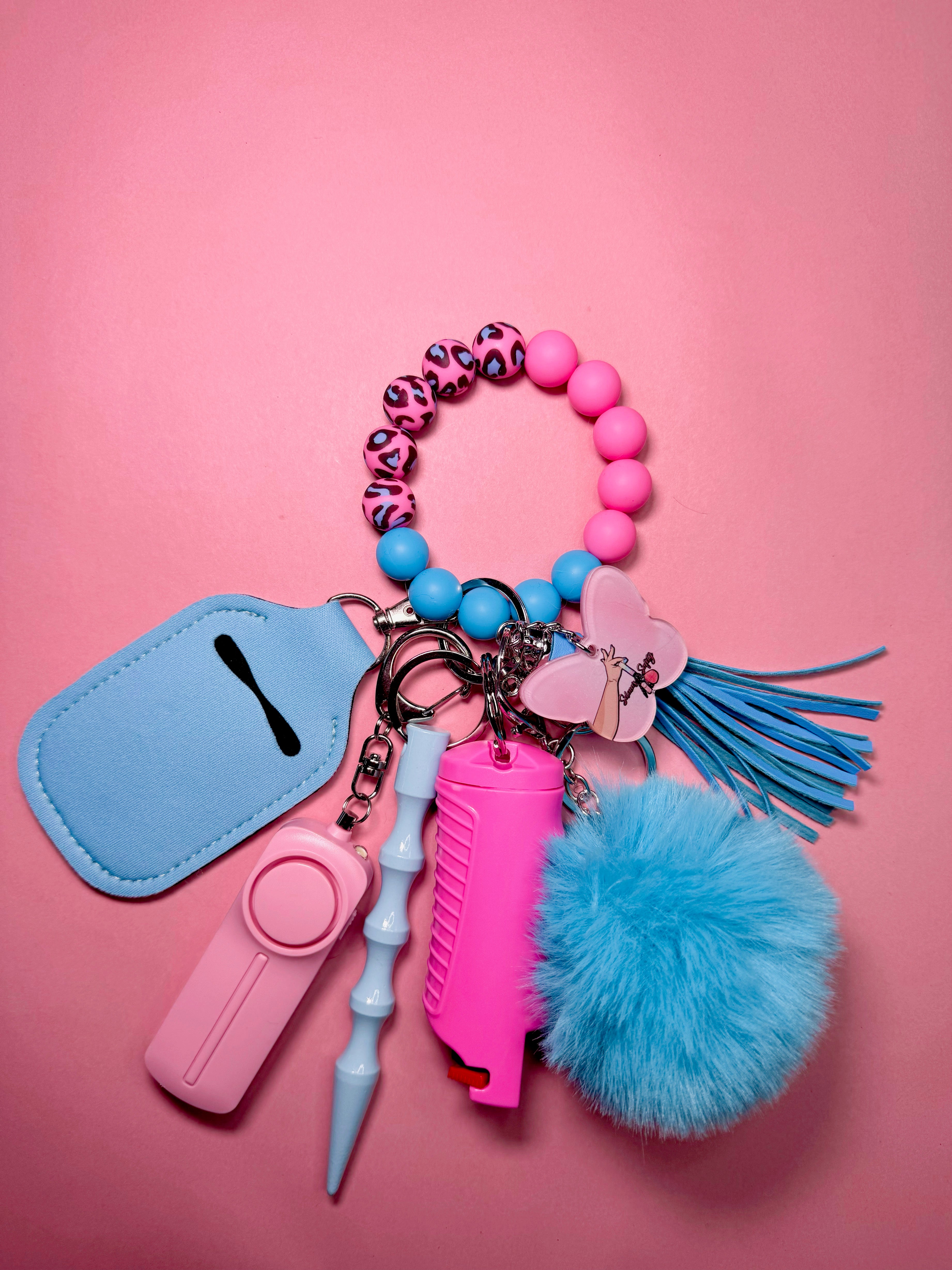 "Cotton Candy Cheetah" Beaded Self-Defense Keychain