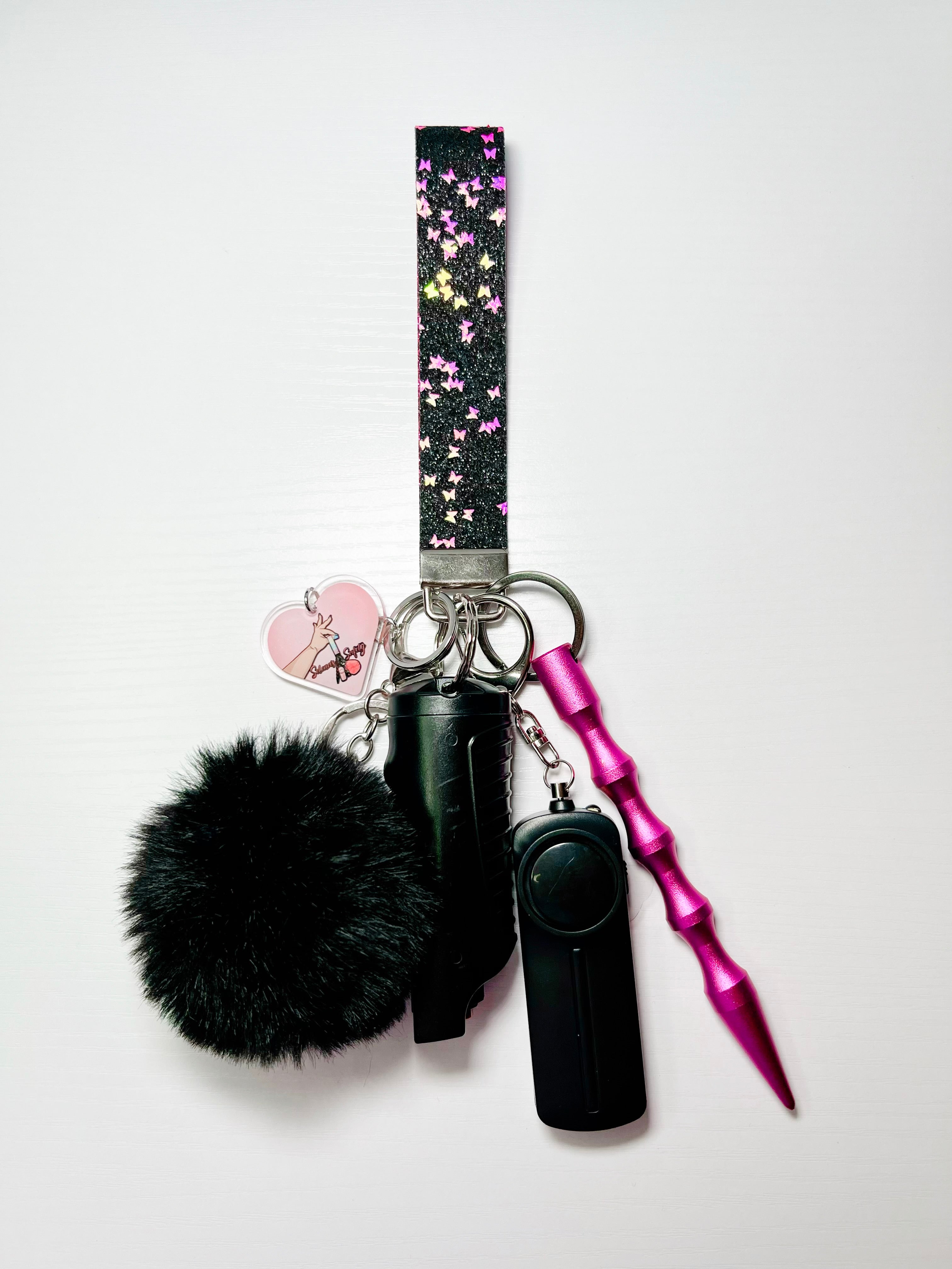 Handmade Pink & Black Butterfly Self-Defense Keychain