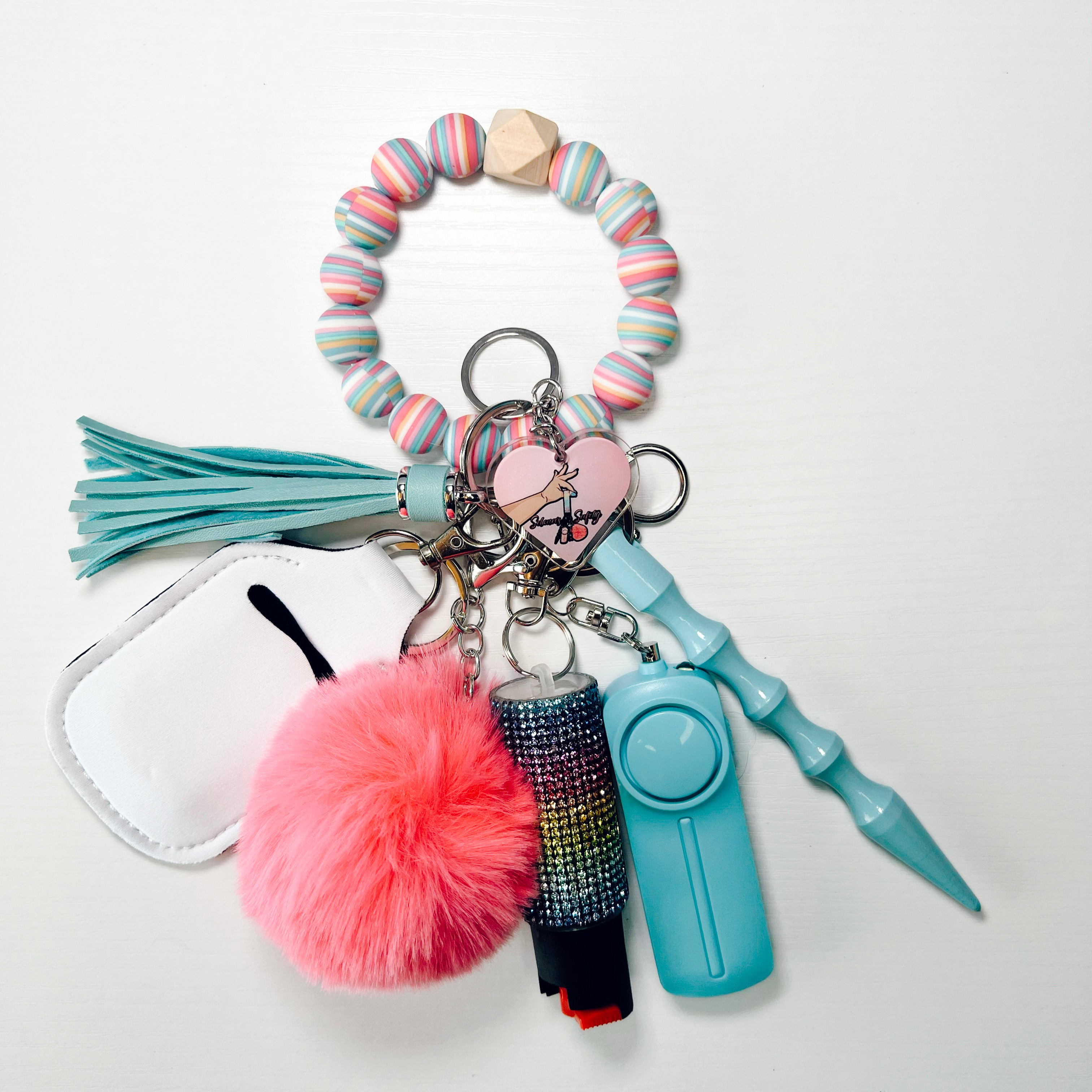 Handmade "Pretty Pastel" Beaded Self-Defense Keychain