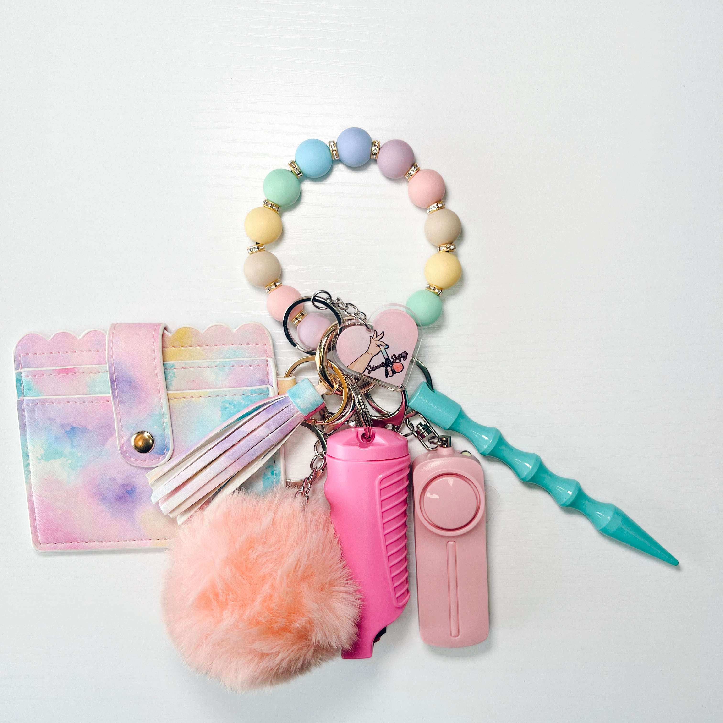 Handmade "Cotton Candy Skies" Beaded Wallet Self-Defense Keychain