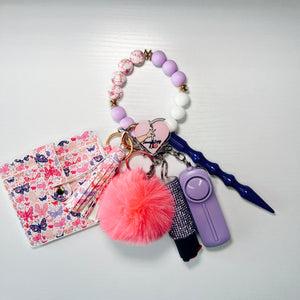 Handmade "Purple Butterfly” Beaded Wallet Self-Defense Keychain