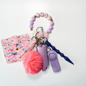 Handmade "Purple Butterfly” Beaded Wallet Self-Defense Keychain